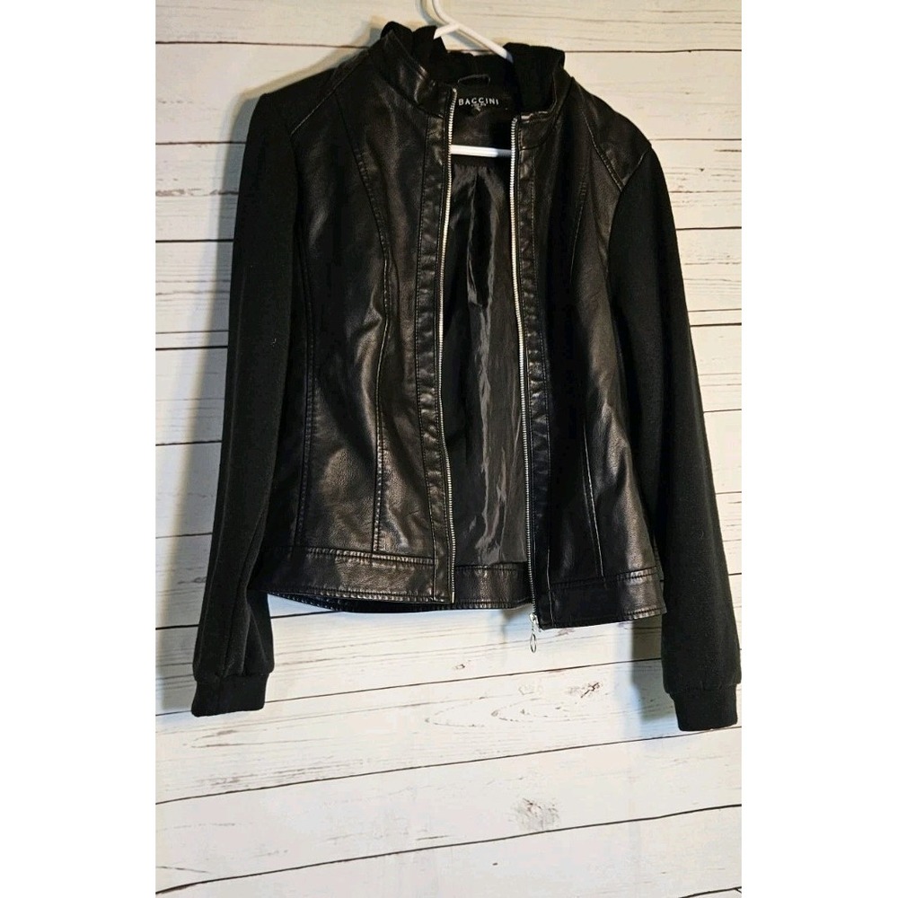 Baccini Faux‎ Leather Moto Hoodie  Jacket Size L